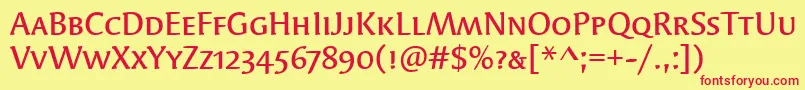 Шрифт SyndorMdScItcTtMedium – красные шрифты на жёлтом фоне