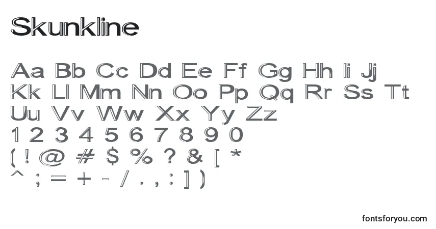 Czcionka Skunkline – alfabet, cyfry, specjalne znaki