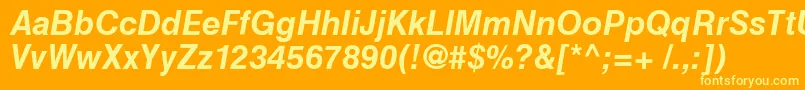 HelveticaCyrillicBoldInclined-Schriftart – Gelbe Schriften auf orangefarbenem Hintergrund