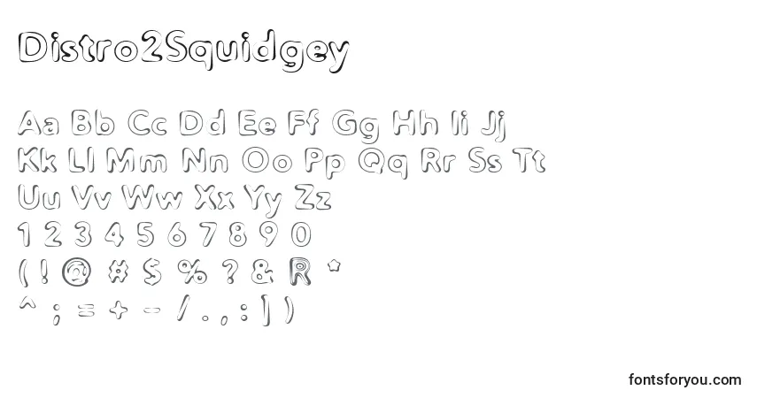 Czcionka Distro2Squidgey – alfabet, cyfry, specjalne znaki