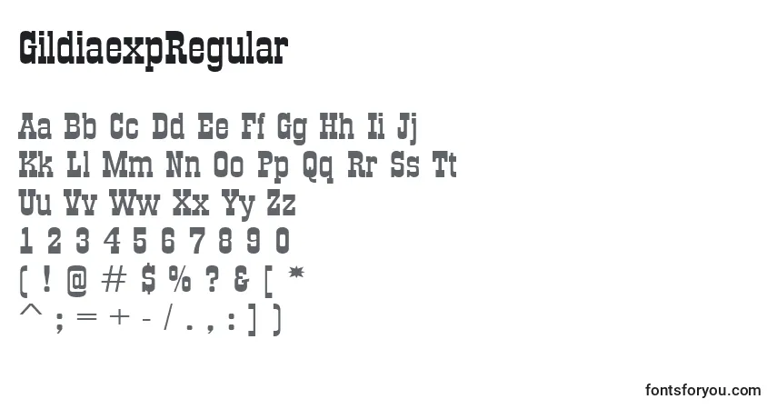 A fonte GildiaexpRegular – alfabeto, números, caracteres especiais