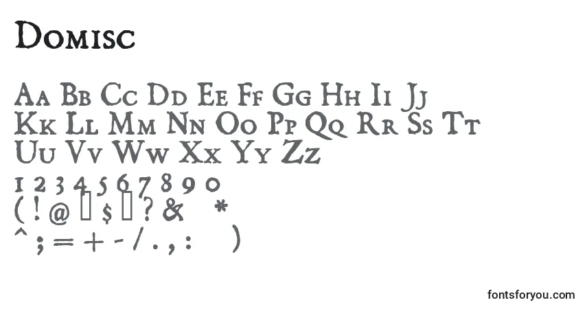 Czcionka Domisc – alfabet, cyfry, specjalne znaki