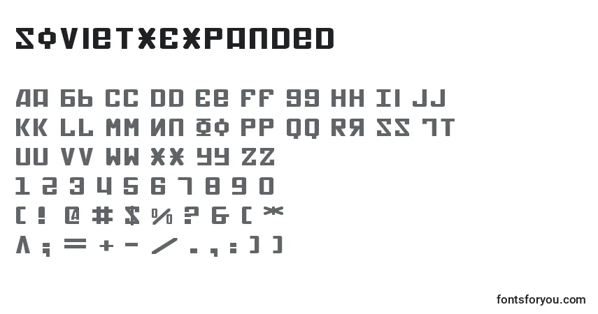 Czcionka SovietXExpanded – alfabet, cyfry, specjalne znaki