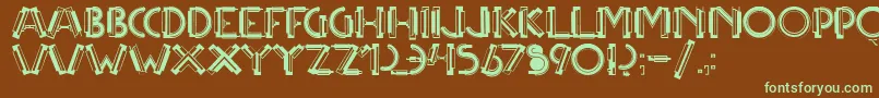 フォントMulticapstwo – 緑色の文字が茶色の背景にあります。