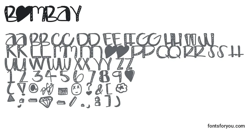 Czcionka Bombay – alfabet, cyfry, specjalne znaki