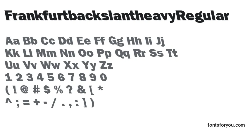 Шрифт FrankfurtbackslantheavyRegular – алфавит, цифры, специальные символы