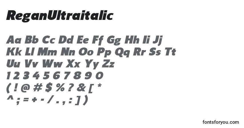Шрифт ReganUltraitalic – алфавит, цифры, специальные символы