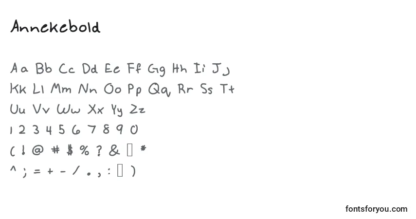 A fonte Annekebold – alfabeto, números, caracteres especiais