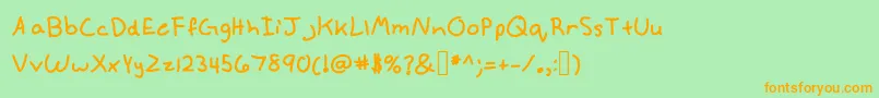 フォントAnnekebold – オレンジの文字が緑の背景にあります。