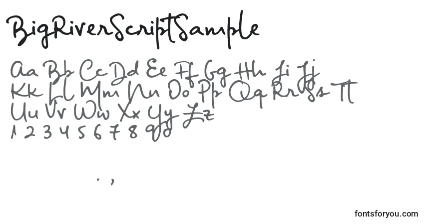 Шрифт BigRiverScriptSample (49619) – алфавит, цифры, специальные символы