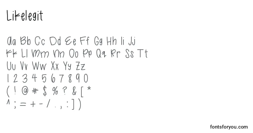 Czcionka Likelegit – alfabet, cyfry, specjalne znaki