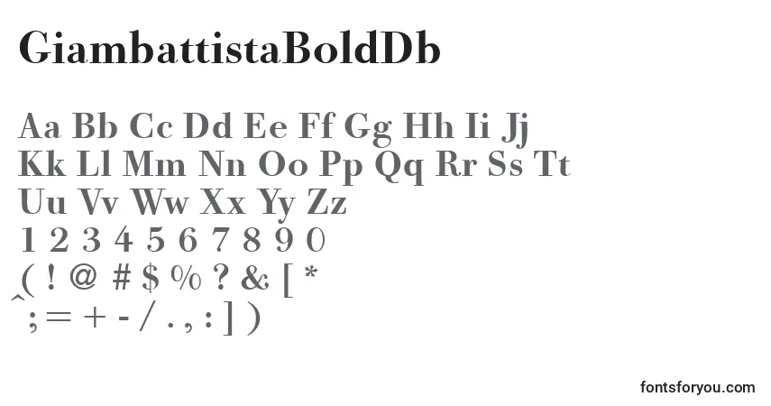 Czcionka GiambattistaBoldDb – alfabet, cyfry, specjalne znaki
