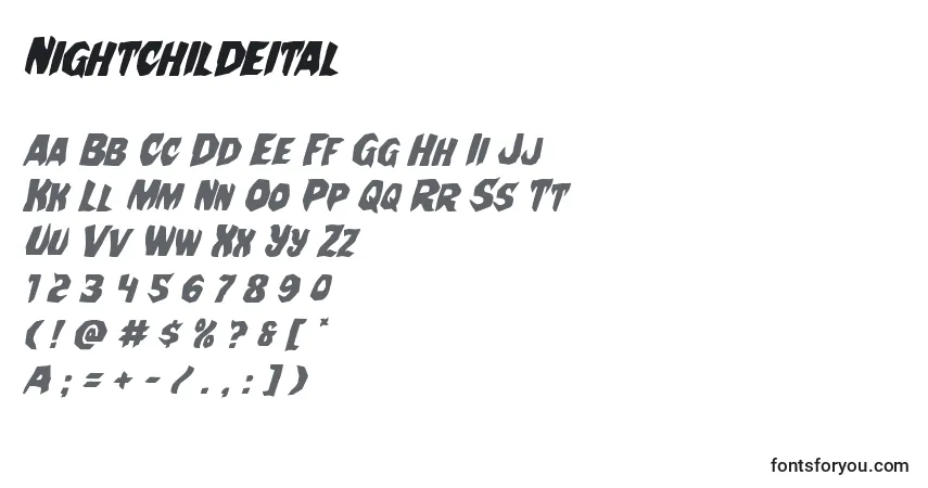 Fuente Nightchildeital - alfabeto, números, caracteres especiales
