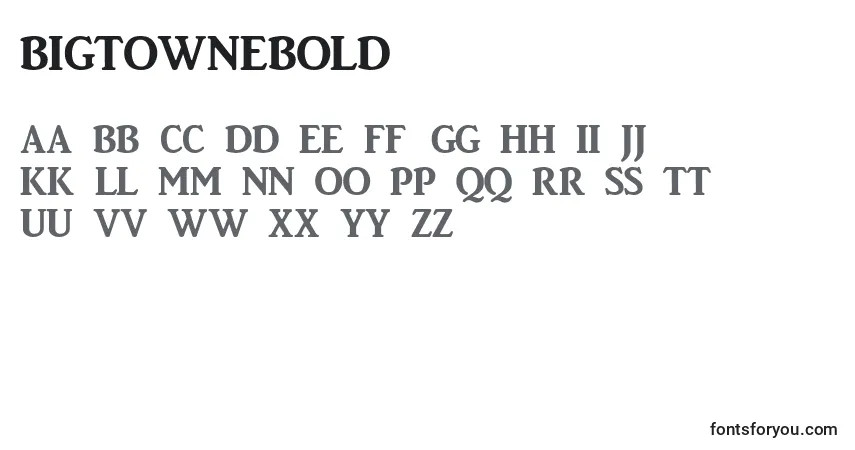 Czcionka Bigtownebold – alfabet, cyfry, specjalne znaki