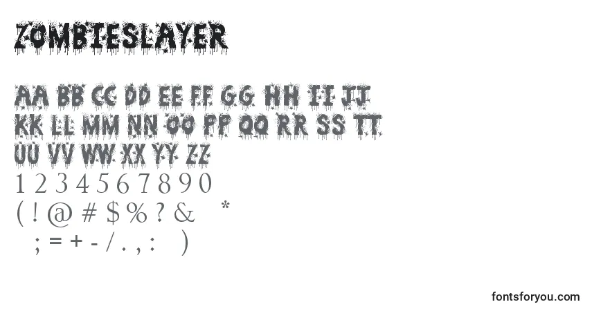 A fonte ZombieSlayer – alfabeto, números, caracteres especiais
