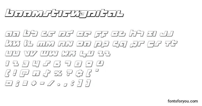 A fonte Boomstick3Dital – alfabeto, números, caracteres especiais