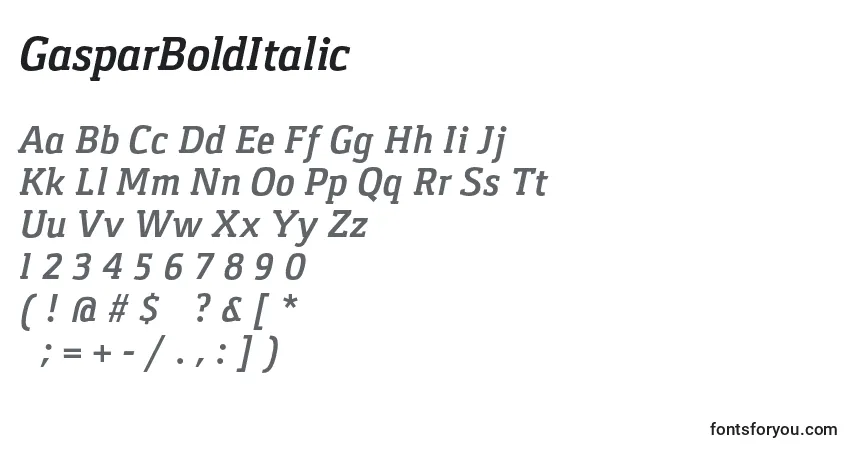 Schriftart GasparBoldItalic – Alphabet, Zahlen, spezielle Symbole