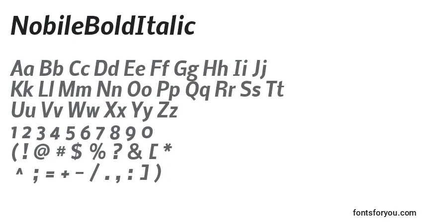 Czcionka NobileBoldItalic – alfabet, cyfry, specjalne znaki