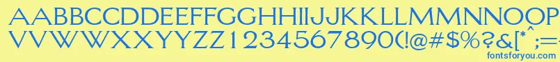 フォントLagniappe – 青い文字が黄色の背景にあります。