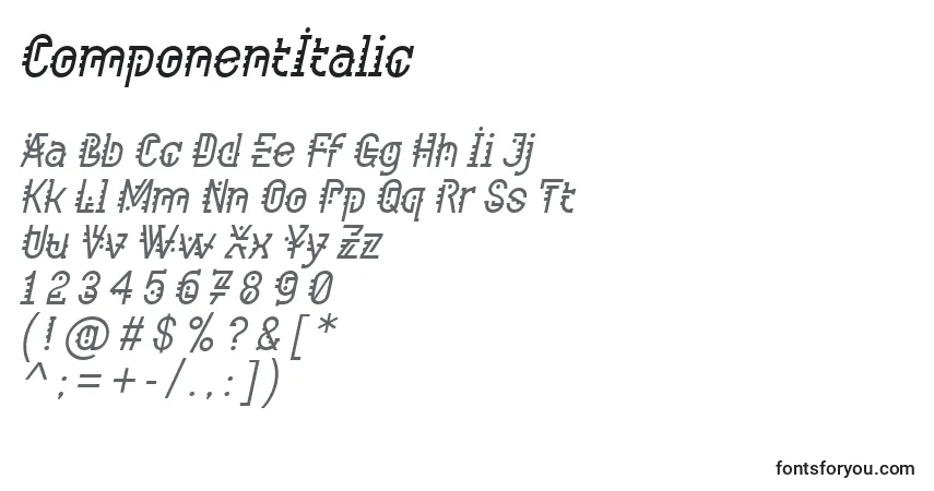 Шрифт ComponentItalic – алфавит, цифры, специальные символы