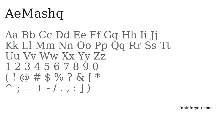 Czcionka AeMashq – alfabet, cyfry, specjalne znaki
