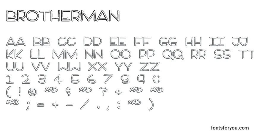 Czcionka Brotherman – alfabet, cyfry, specjalne znaki
