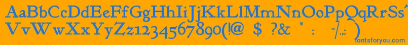 Kelmscot-Schriftart – Blaue Schriften auf orangefarbenem Hintergrund