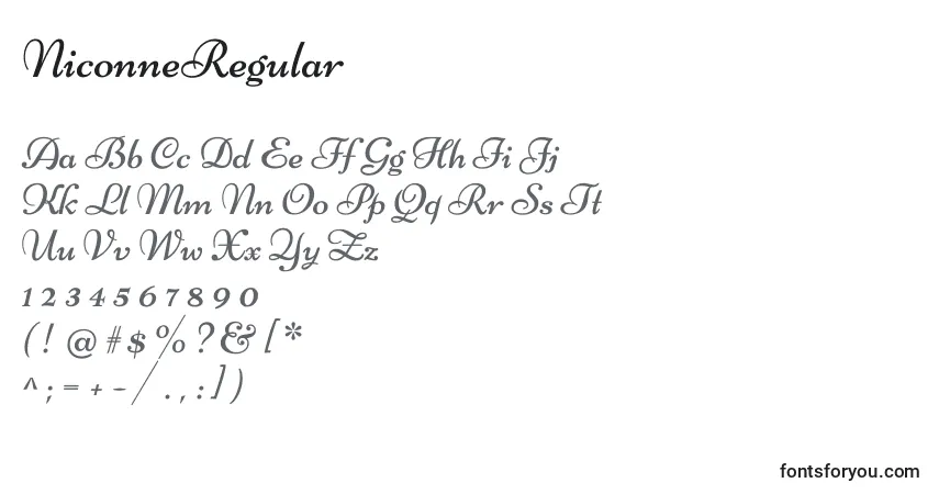 Schriftart NiconneRegular – Alphabet, Zahlen, spezielle Symbole
