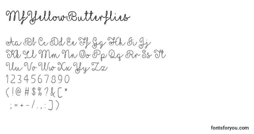 Шрифт MfYellowButterflies – алфавит, цифры, специальные символы