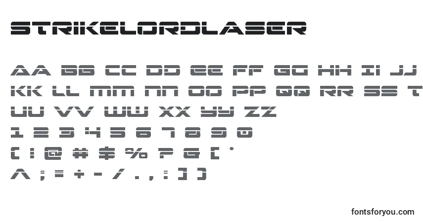 Schriftart Strikelordlaser – Alphabet, Zahlen, spezielle Symbole