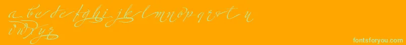 MinistryScriptContextualHff-Schriftart – Grüne Schriften auf orangefarbenem Hintergrund