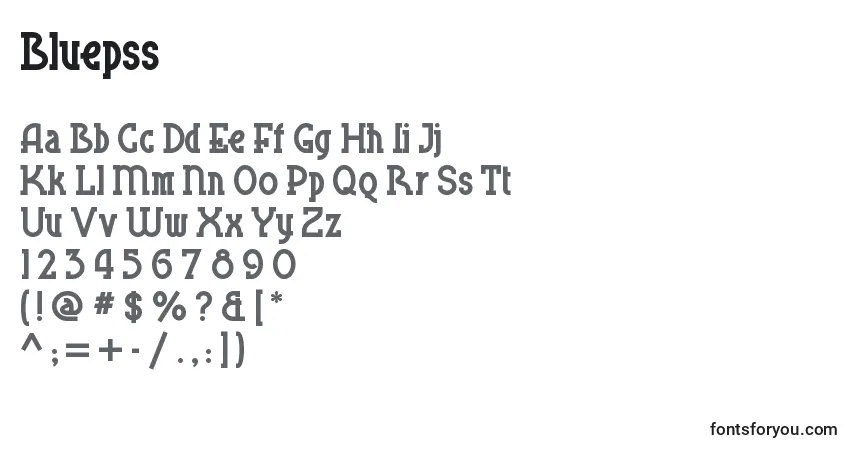 A fonte Bluepss – alfabeto, números, caracteres especiais