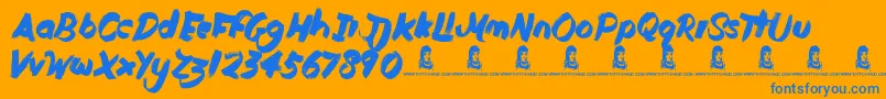 DutyCycle-Schriftart – Blaue Schriften auf orangefarbenem Hintergrund