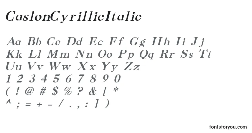 Schriftart CaslonCyrillicItalic – Alphabet, Zahlen, spezielle Symbole
