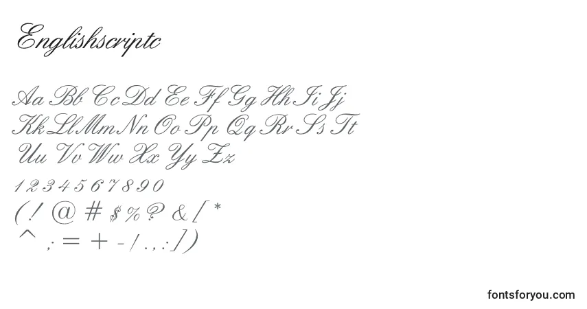 Czcionka Englishscriptc – alfabet, cyfry, specjalne znaki