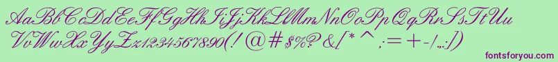 Englishscriptc-Schriftart – Violette Schriften auf grünem Hintergrund