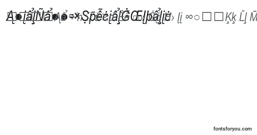 Czcionka ArialNarrowSpecialG2Italic – alfabet, cyfry, specjalne znaki