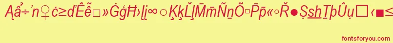 ArialNarrowSpecialG2Italic-Schriftart – Rote Schriften auf gelbem Hintergrund