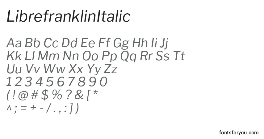 Czcionka LibrefranklinItalic – alfabet, cyfry, specjalne znaki