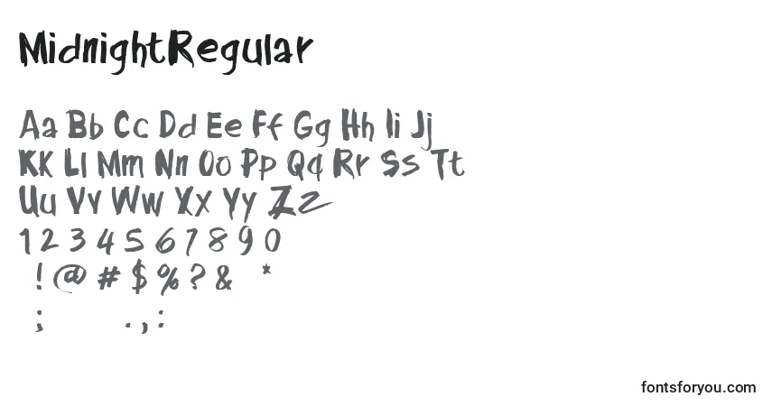 Czcionka MidnightRegular – alfabet, cyfry, specjalne znaki