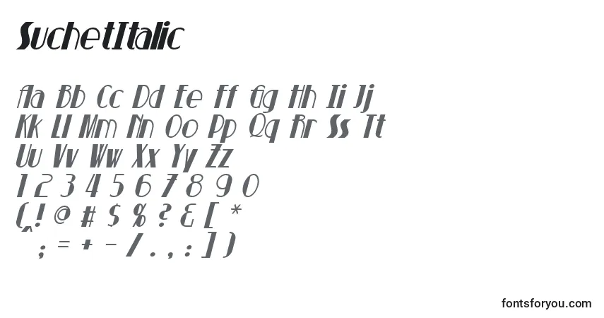 Schriftart SuchetItalic – Alphabet, Zahlen, spezielle Symbole