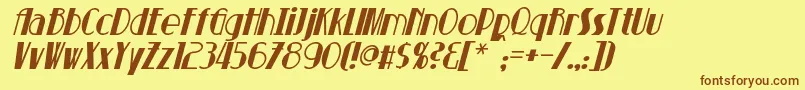 フォントSuchetItalic – 茶色の文字が黄色の背景にあります。