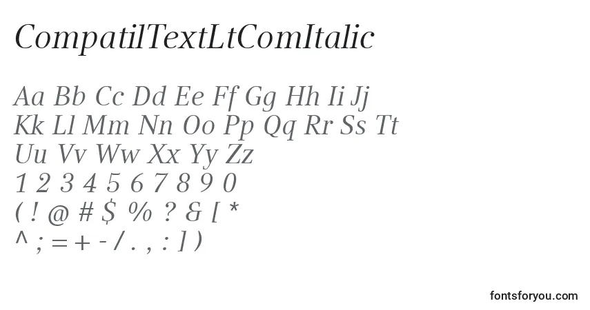 Czcionka CompatilTextLtComItalic – alfabet, cyfry, specjalne znaki