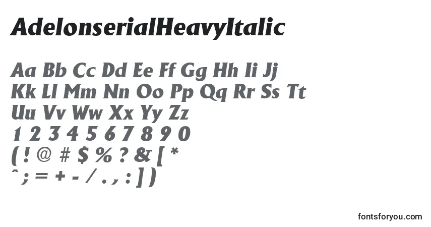 Schriftart AdelonserialHeavyItalic – Alphabet, Zahlen, spezielle Symbole