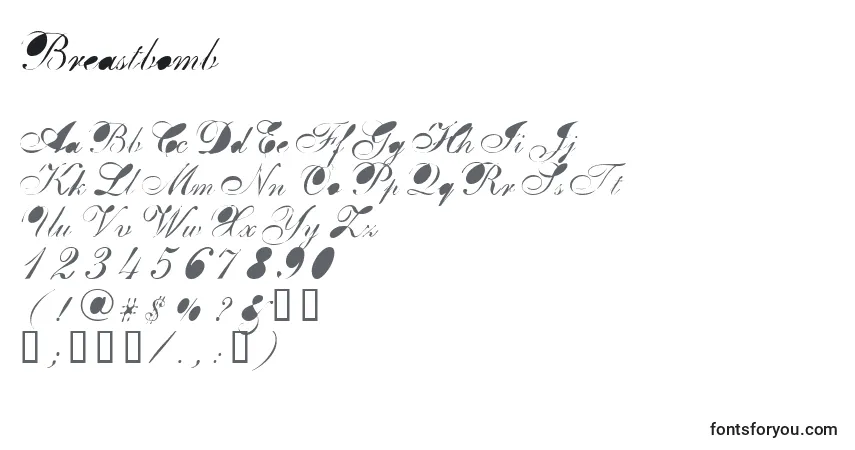 Czcionka Breastbomb – alfabet, cyfry, specjalne znaki