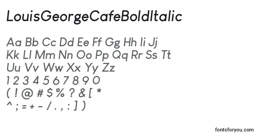 Czcionka LouisGeorgeCafeBoldItalic – alfabet, cyfry, specjalne znaki