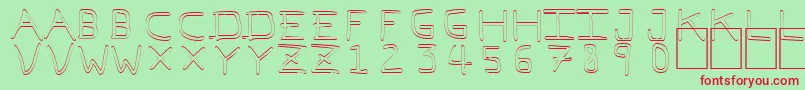 Czcionka PfVeryverybadfont7Outline – czerwone czcionki na zielonym tle