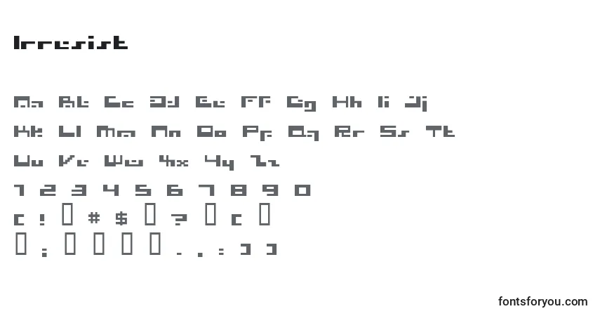 characters of irresist font, letter of irresist font, alphabet of  irresist font