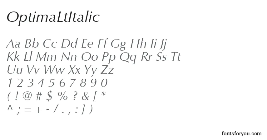 characters of optimaltitalic font, letter of optimaltitalic font, alphabet of  optimaltitalic font