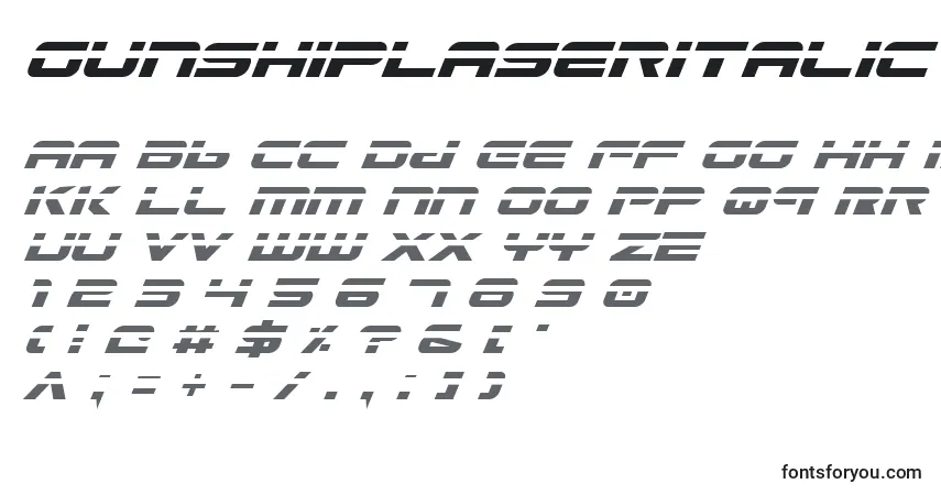 characters of gunshiplaseritalic font, letter of gunshiplaseritalic font, alphabet of  gunshiplaseritalic font
